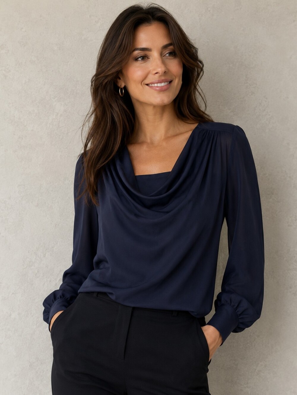 Banana Republic Draped Navy Blouse Quiet Luxury Office Chic Boss Babe Top Small